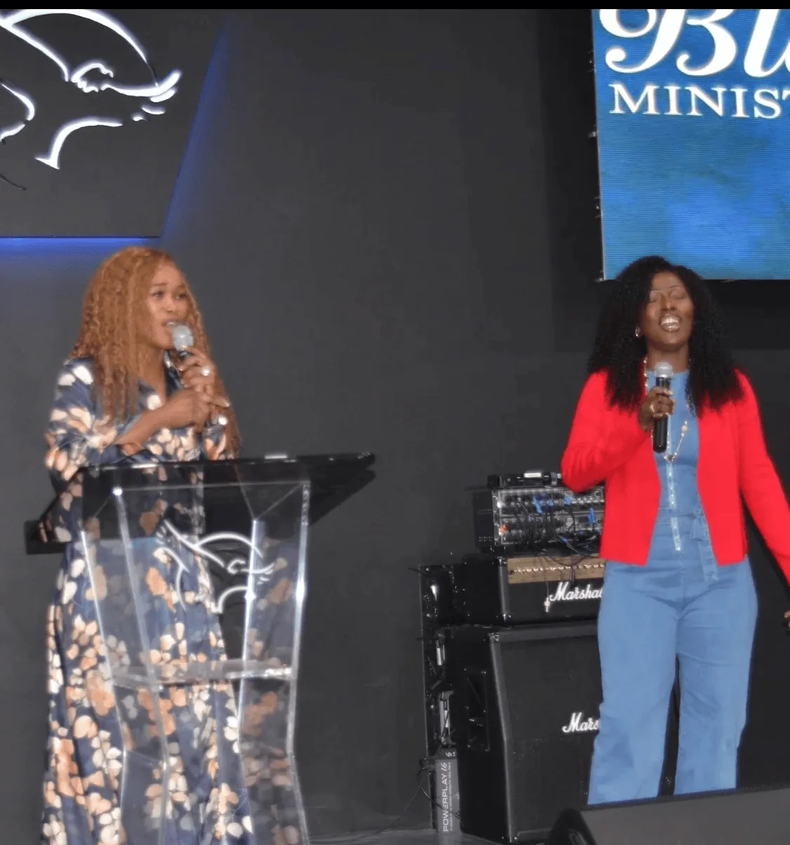 Pastor Fabiola preaching during worship service